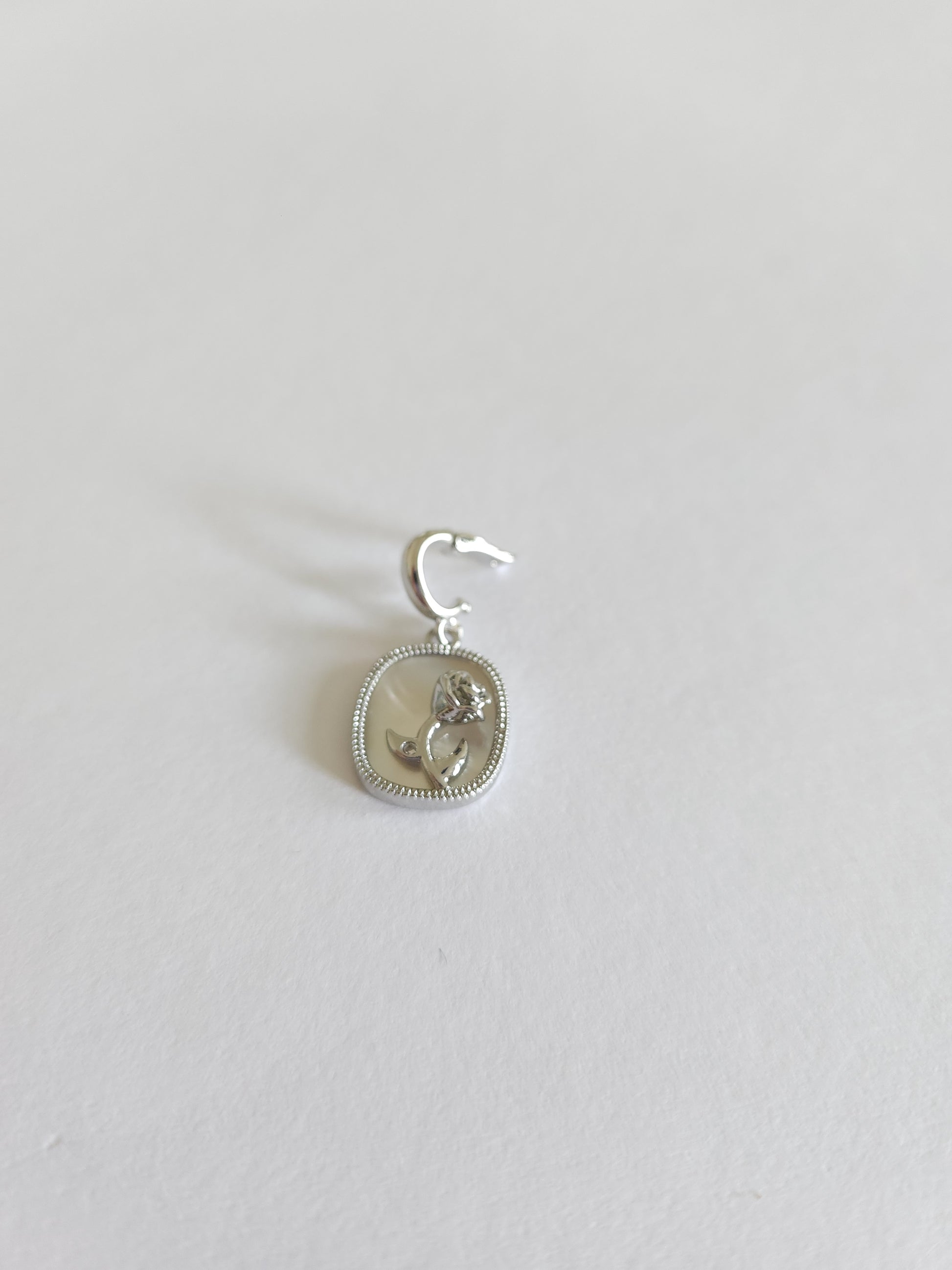 Silver rose pearl charm