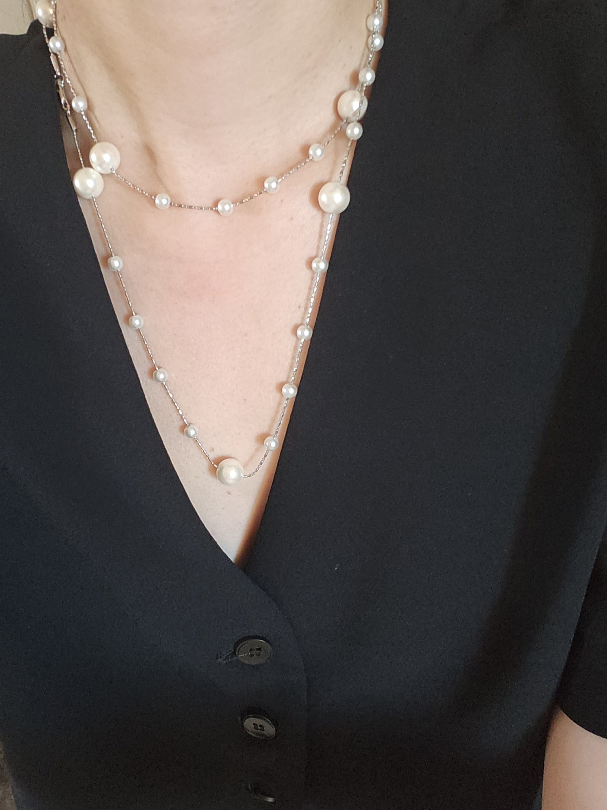 Long chain swarovski pearl layering necklace