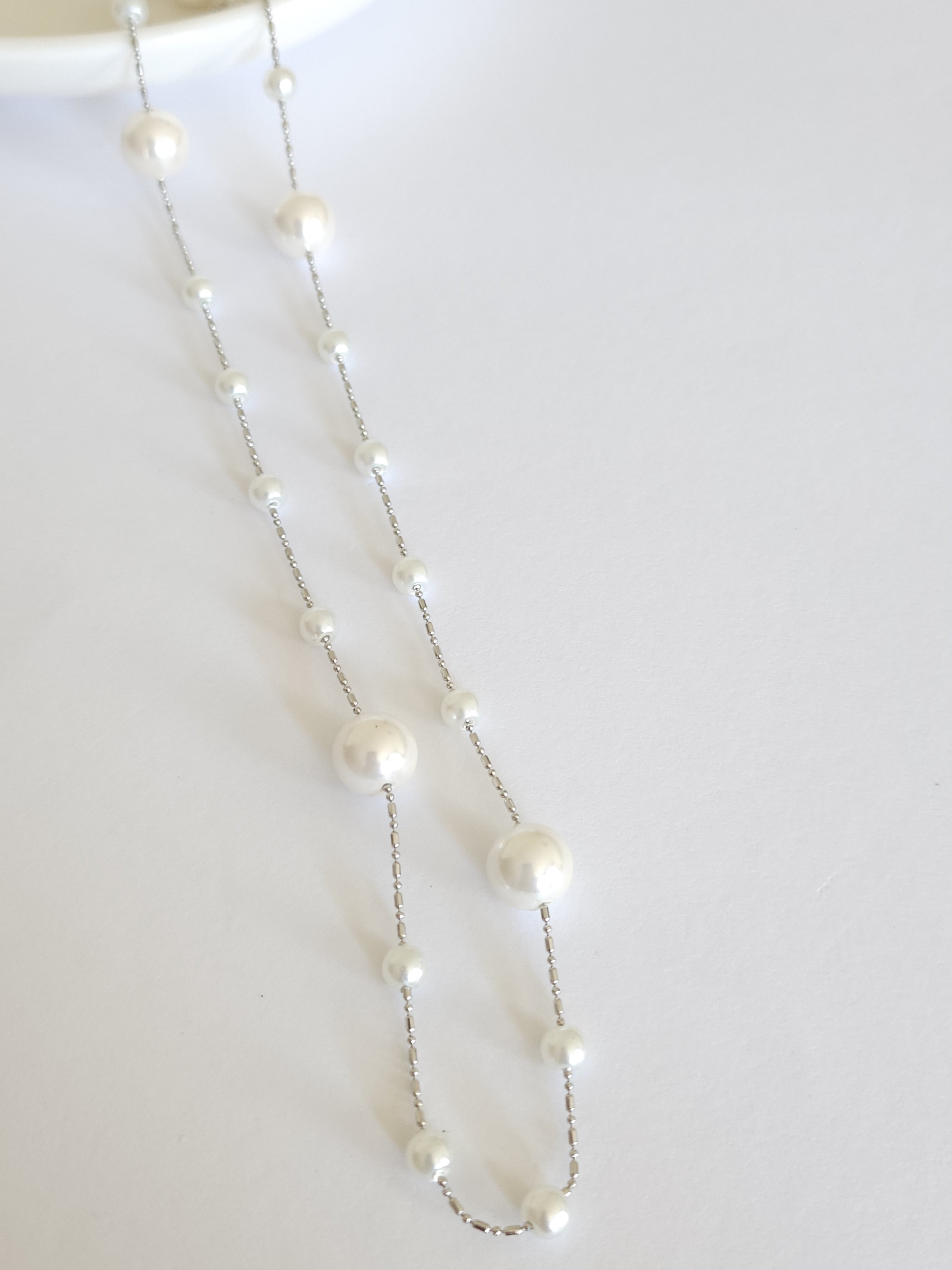 Long chain swarovski pearl layering necklace